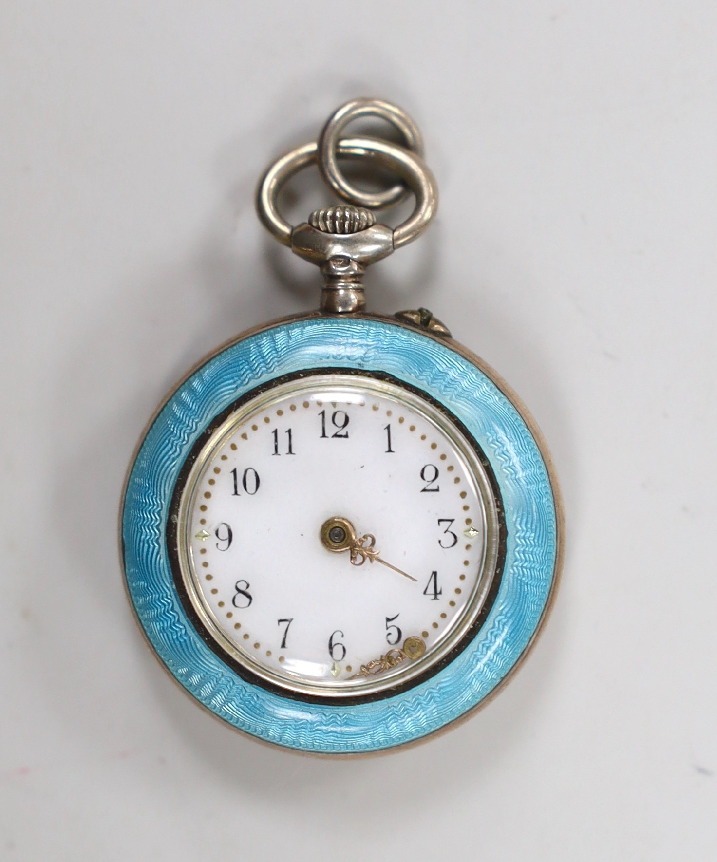 A German 800 white metal and enamel fob watch, with Arabic dial, case diameter 26mm.